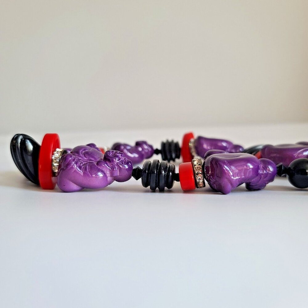 Rare chunky Fiocchi Italy choker necklace purple buddha red Angela Caputi 1980s - Picture 4 of 8
